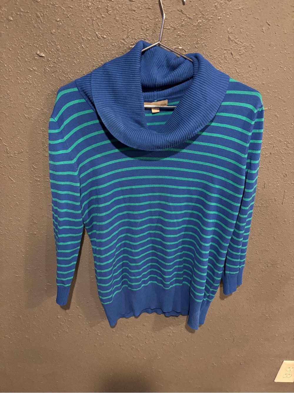 One A Striped Cowl Neck Sweater in Blue and Green